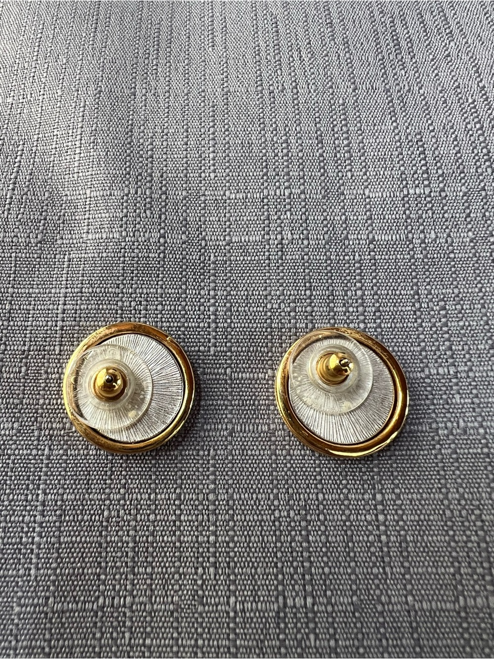 Gold-Tone Coin Circle Earrings - Silver Coin Detail - Picture 2 of 2